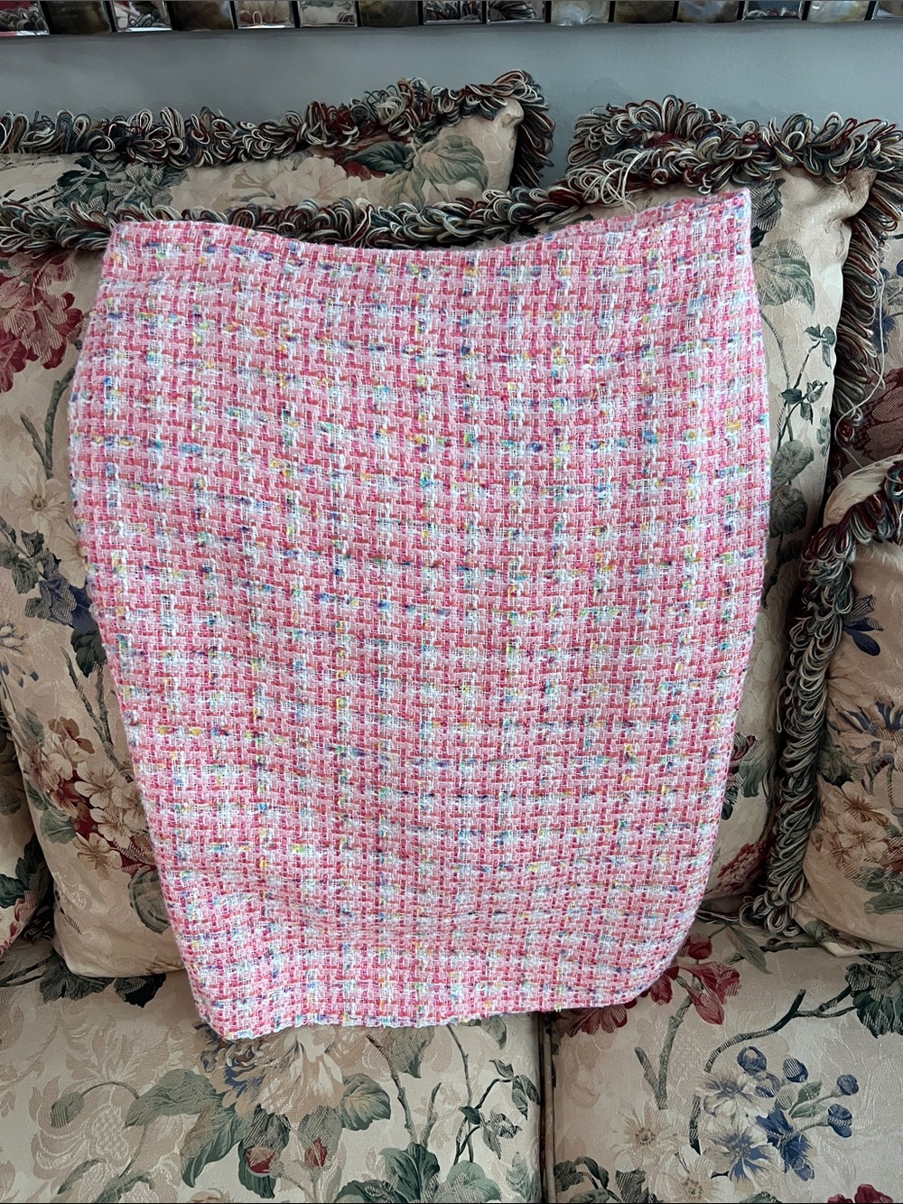 Classic Pink Tweed Pencil Skirt